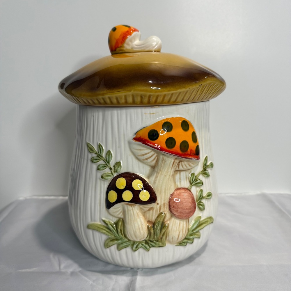 Vintage 1978 Sears Merry Mushroom Canister Ceramic Jar Made in Japan Large